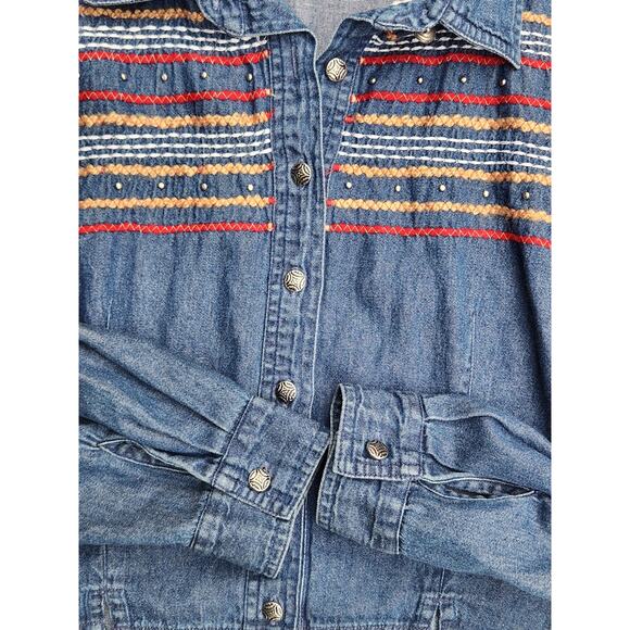 Side Saddle Cropped Button Down Womens L Western Cowgirl Thin Fabric Studded VTG - Picture 4 of 7